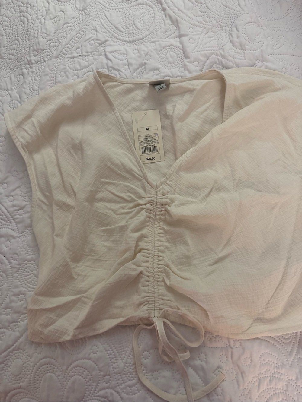 a new day Cream Ruched V-Neck Crop Top